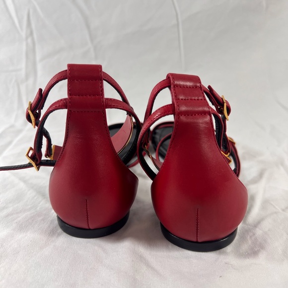 SAINT LAURENT Red Leather Janis Ankle Strap Gladiator Flat Sandals 35.5- 5.5US - Picture 9 of 12